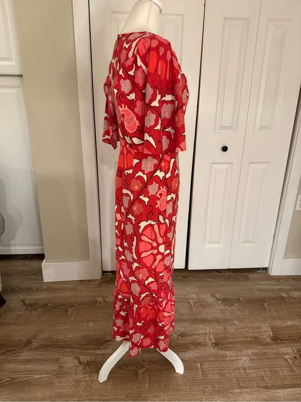 Pink Floral Midi Dress with Ruffle Hem - Picture 9 of 14